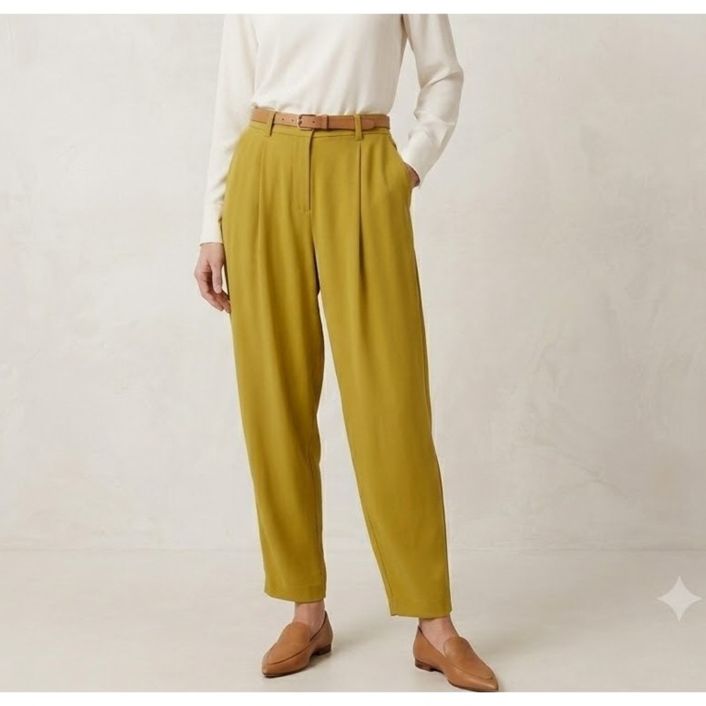 Massimo Dutti 8 Mustard Yellow Dark Citron Pleated Tapered Trousers High Waist